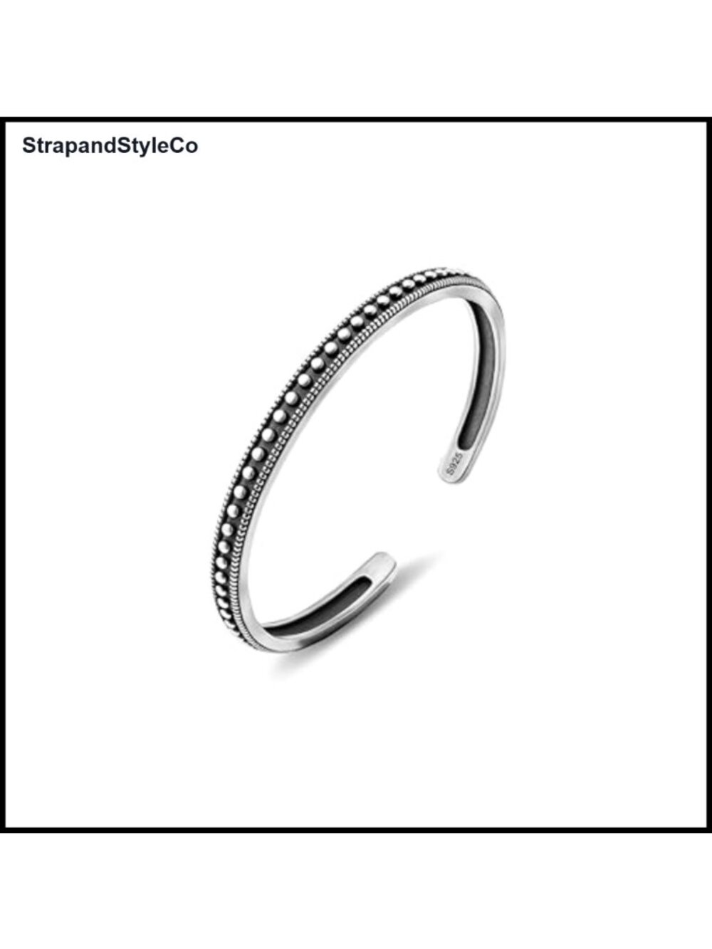Sterling Silver Plated Cuff Bangle Bracelet Open Adjustable Carved Dot Boho